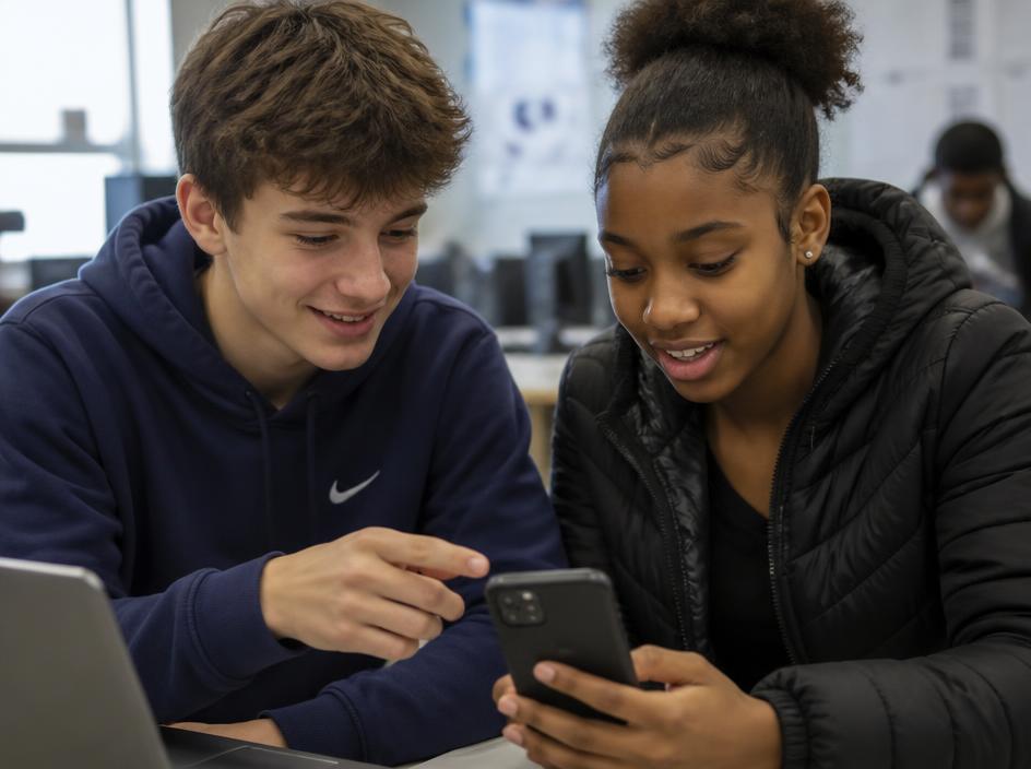 Students working on a mobile app project