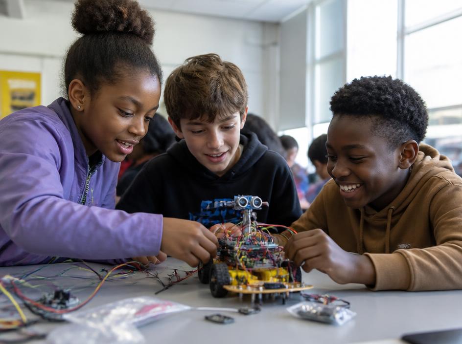 Students working on a robotics project