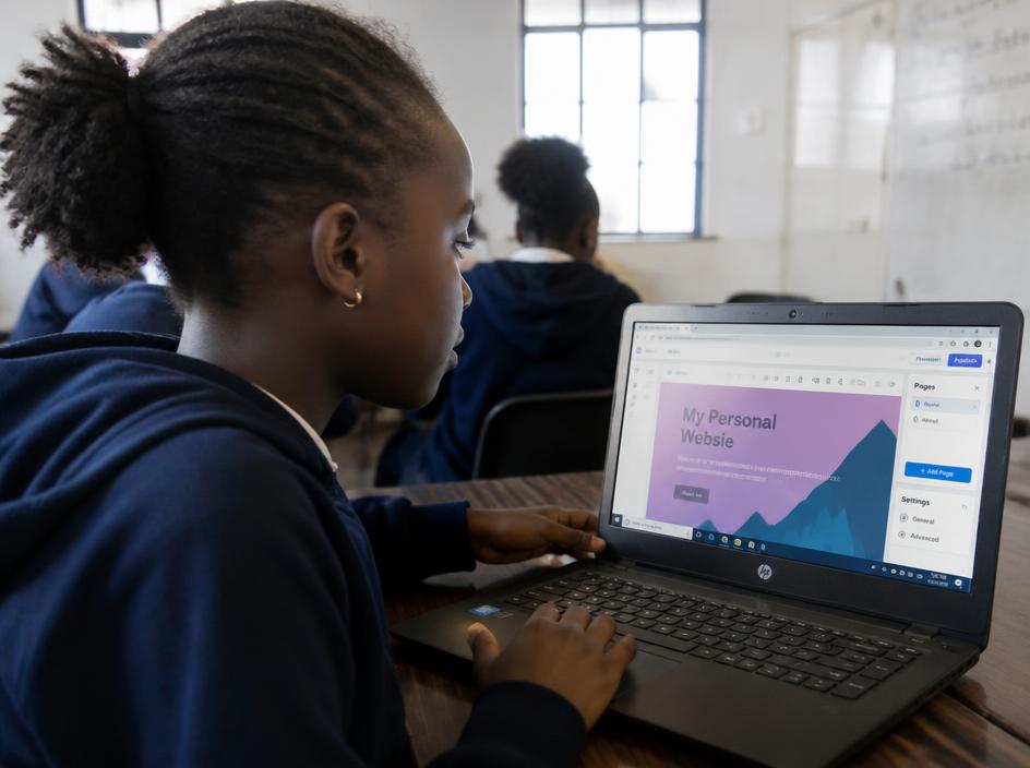 Students working on a personal website project